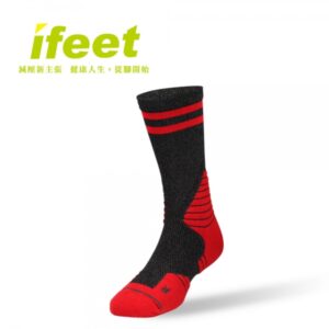 【ifeet】全方位足弓壓力運動襪籃球襪(9816)-1雙入-紅色(24-26CM)：圖片 1