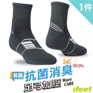 【ifeet】EOT科技不會臭的運動襪(9813)-1雙入-灰色：圖片 1