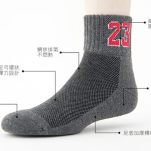 【老船長】籃球神奇23號毛巾氣墊運動中統襪(6012)-1雙入-灰色：圖片 4