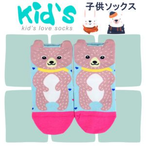 【kid】(3006浣熊)台灣製棉質義大利台無縫針織止滑童襪-1雙入紫色熊粉色襪子：圖片 4