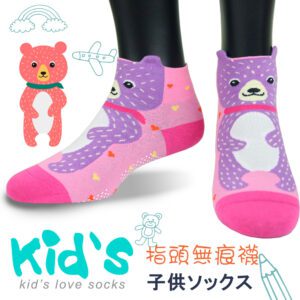 【kid】(3006浣熊)台灣製棉質義大利台無縫針織止滑童襪-1雙入紫色熊粉色襪子：圖片 7